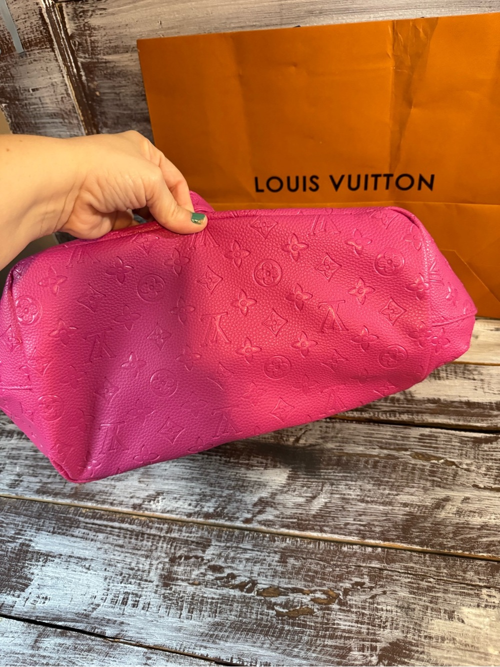 Designer-Style Hot Pink Embossed Dome Handbag - Picture 7 of 15